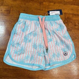 NWT Properly Tied Shordees Retro blue pink striped palm tree size 6 5 in inseam